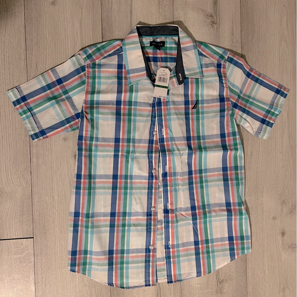 Boys nautica plaid button up shirt